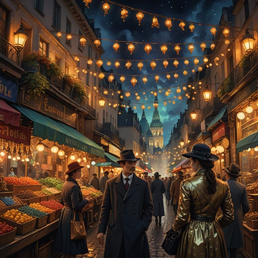 Montmartre Nights: Whimsical Flea Market Scene in Impression...