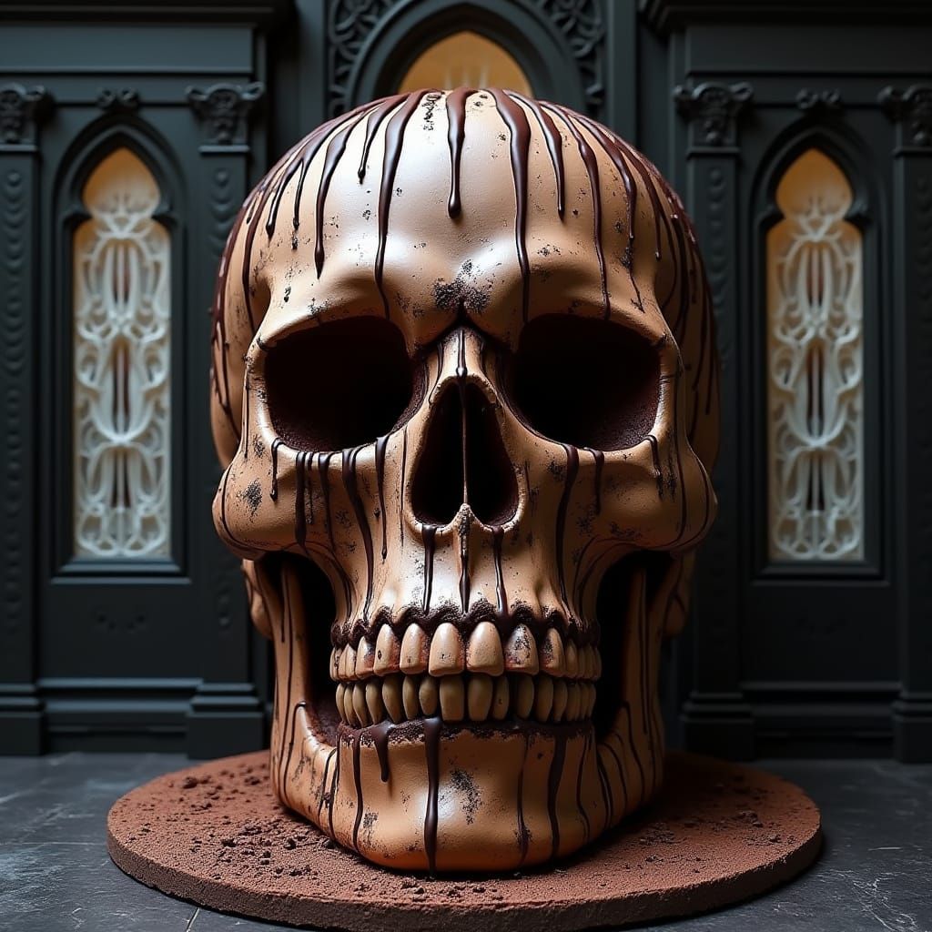 Hyperrealistic Skull Cake in Gothic Bakery