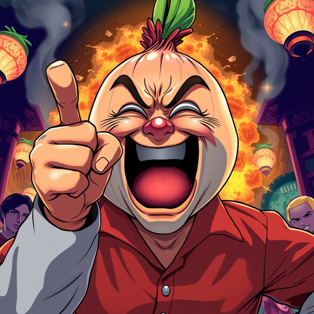 Laughing Onion Man in Anime Manga Style