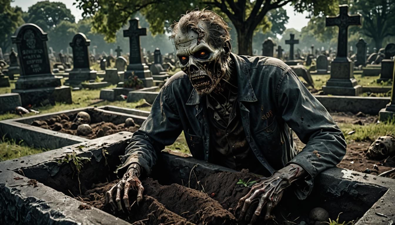 Hyperrealistic Zombie Emerges from Grave