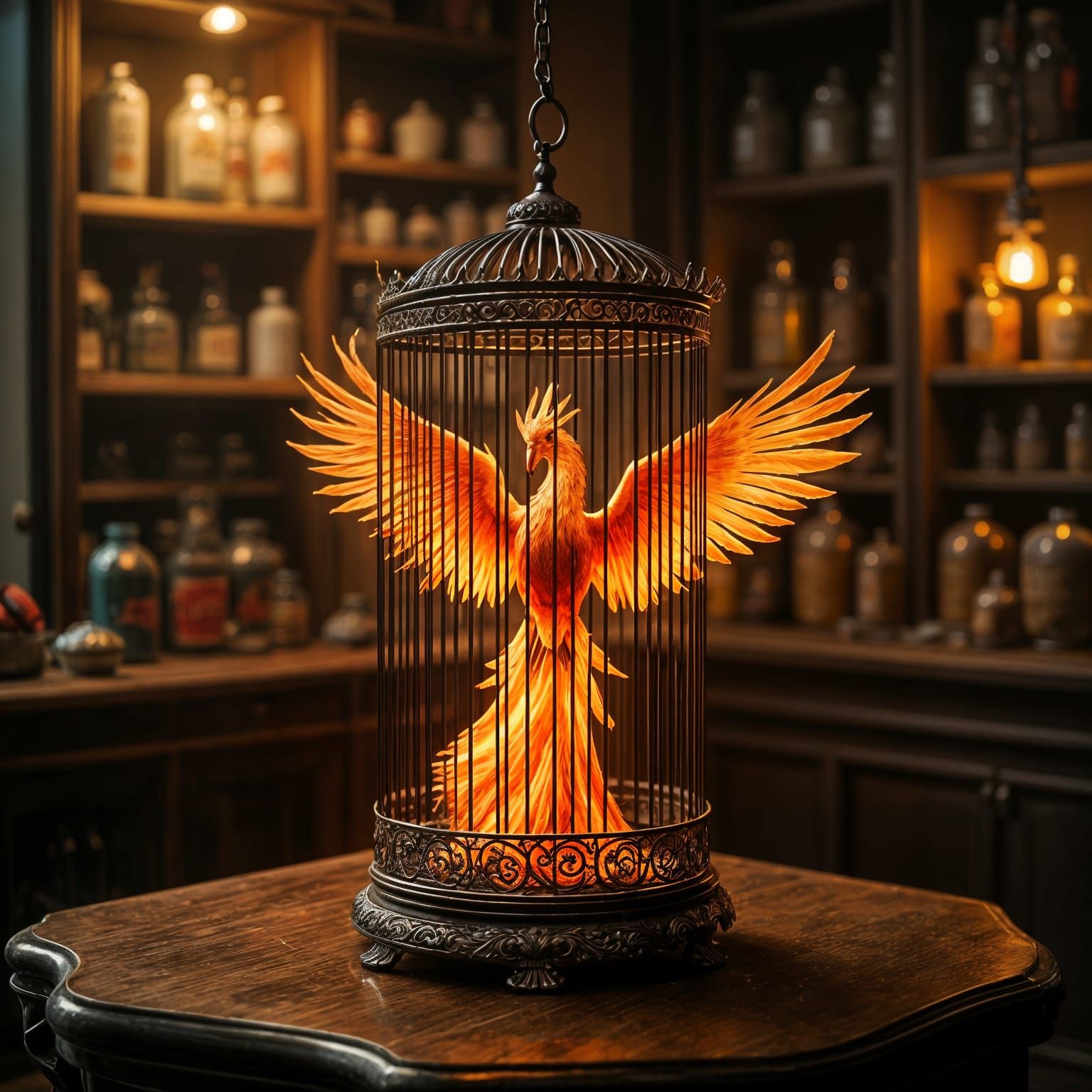 Fire Phoenix in Chinese Birdcage