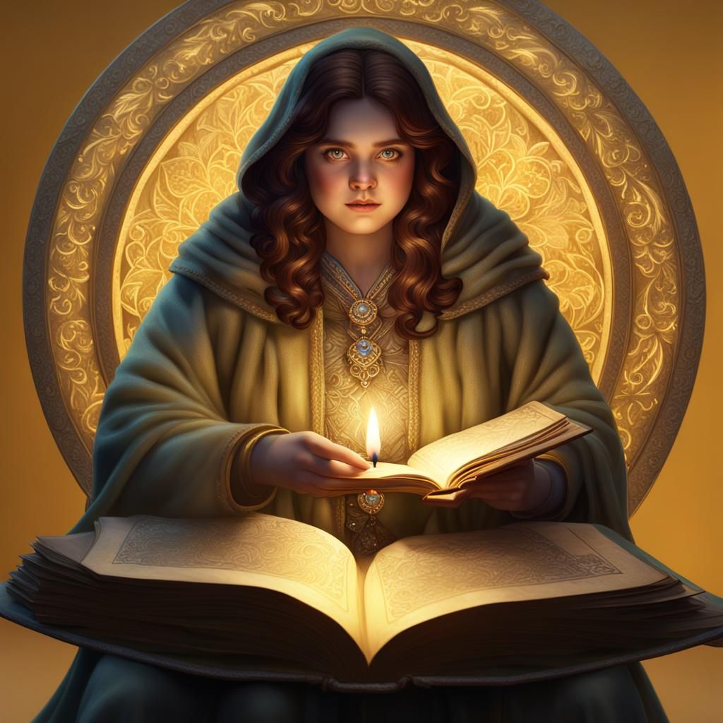 Mystical Woman with Book and Candles