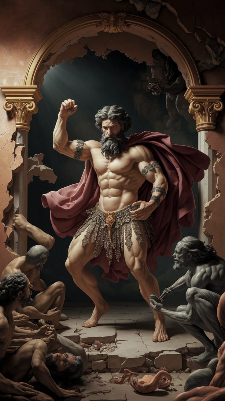 Gods of Olympus Clash with Underworld Demons in Ornate Fresc...