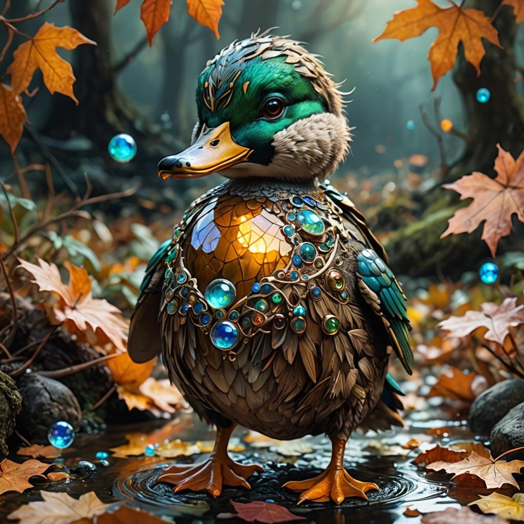 Fantasy Autumn Mallard with Opal Gem