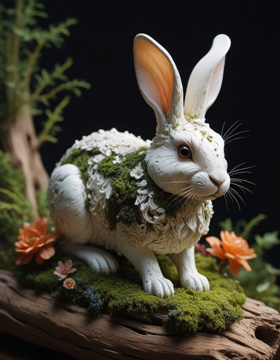 Surrealistic Ivory Rabbit Sculpture in Earthy Tones