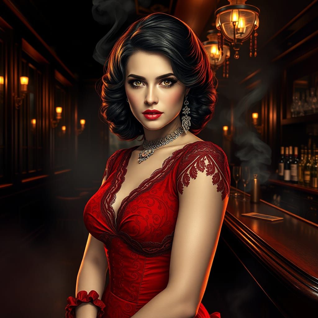 Glamorous Gangster Moll in 1920s Speakeasy: Comic Style Port...