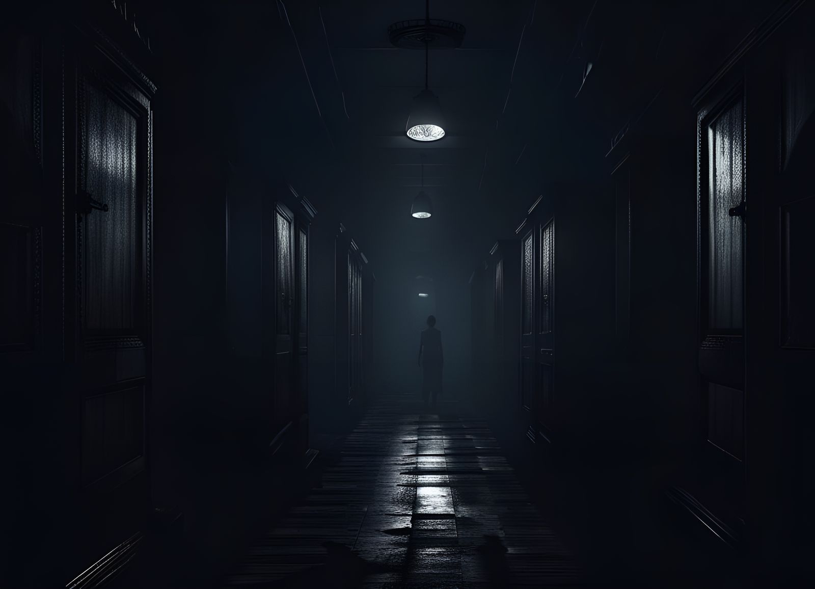 Creepy Silhouette in Abandoned Building: Dark Fantasy Art