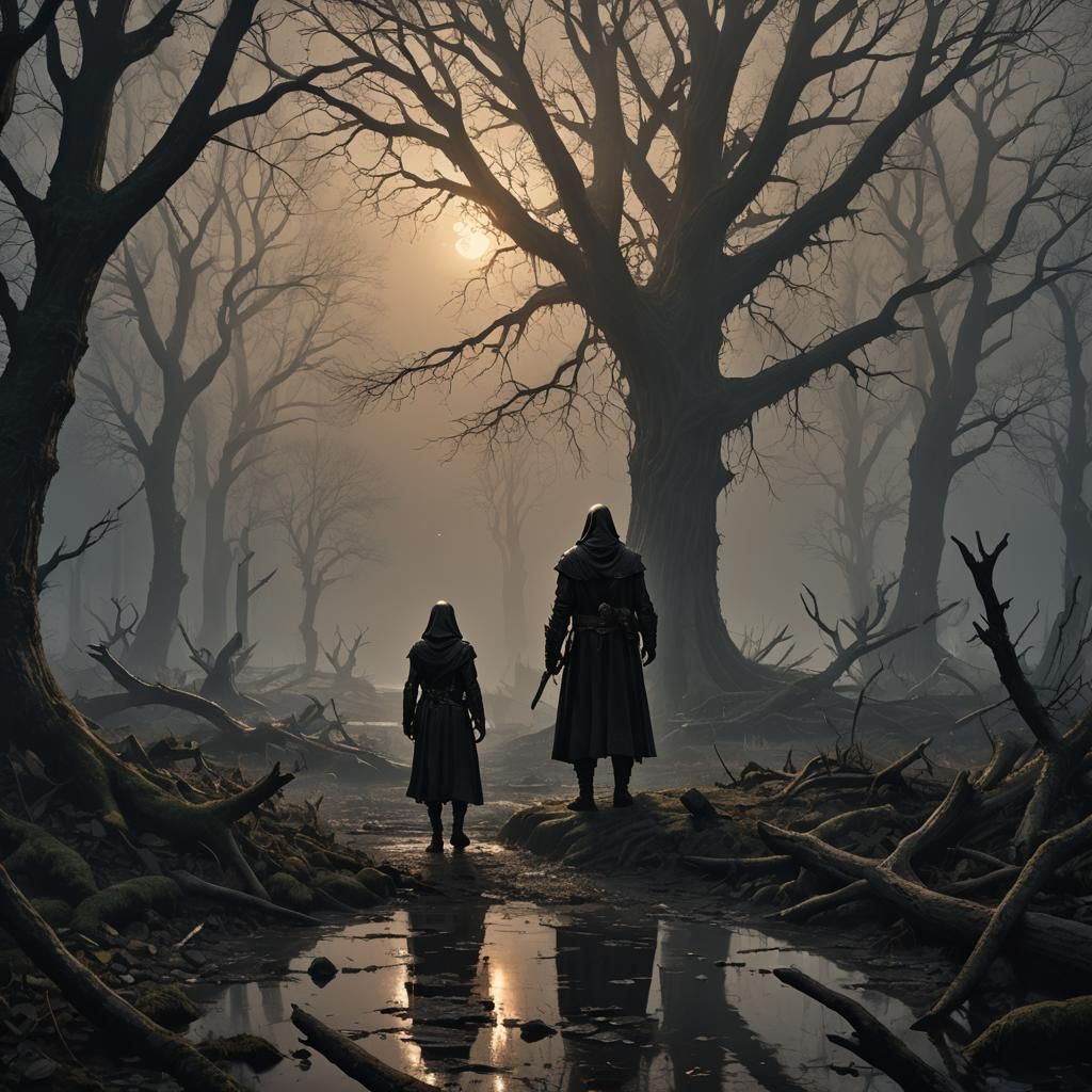 Dark Fantasy: Hope's Subtle Glow, Art Nouveau Style