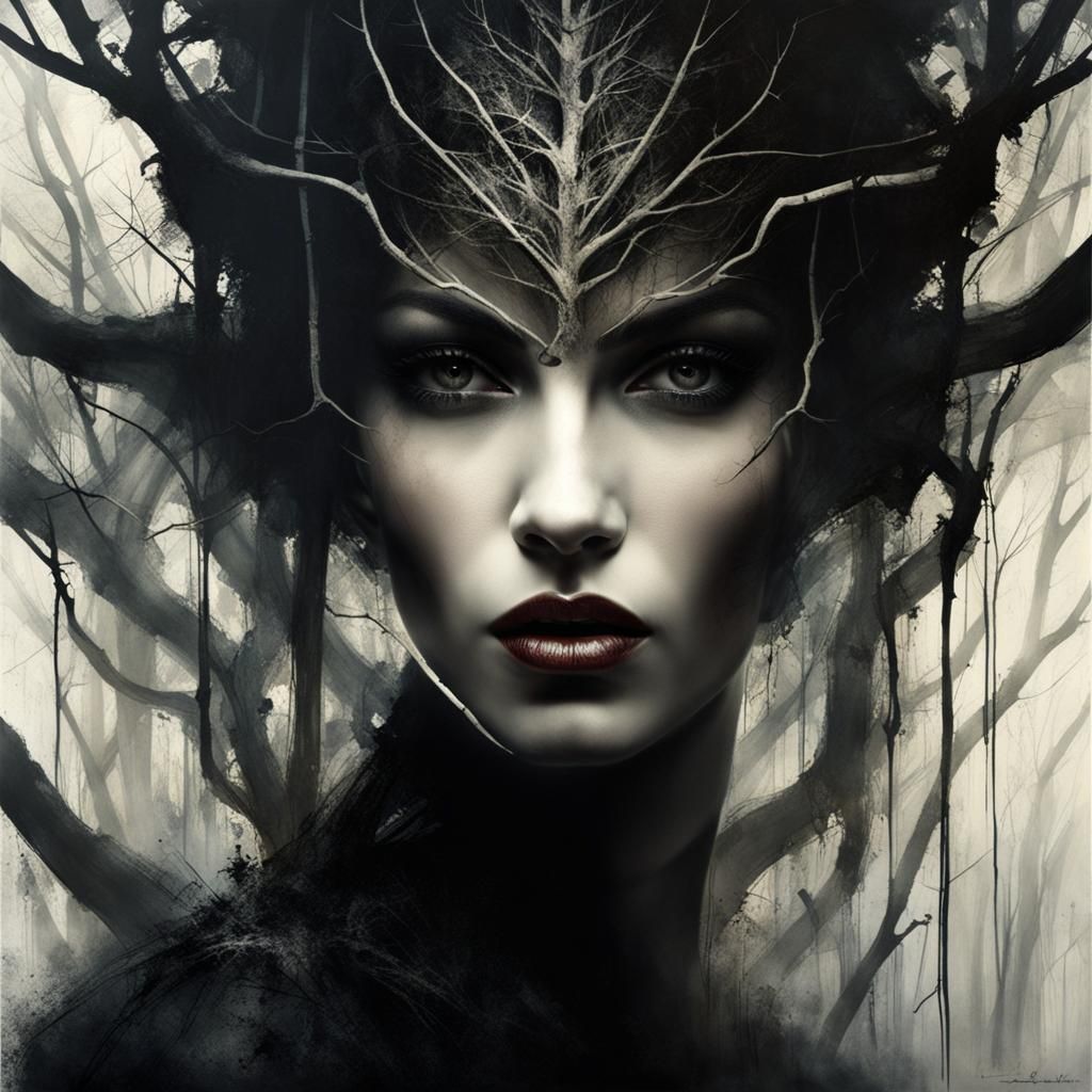 Expressive Portrait of Woman in Vine Forest