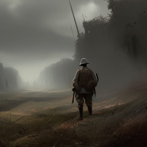 lone British soldier in no man's land WW1