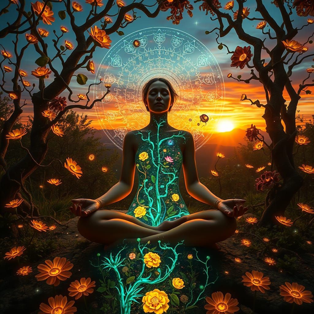 Ethereal Mystical Woman in Dreamlike Landscape with Whimsica...