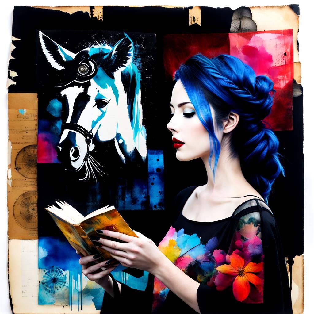 Grungy Mixed Media Encaustic Painting with Double Exposure