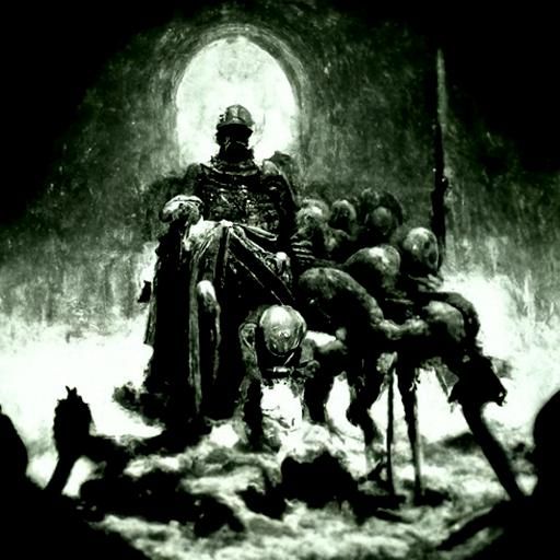 King on Throne: A Doré-esque Horror Scene