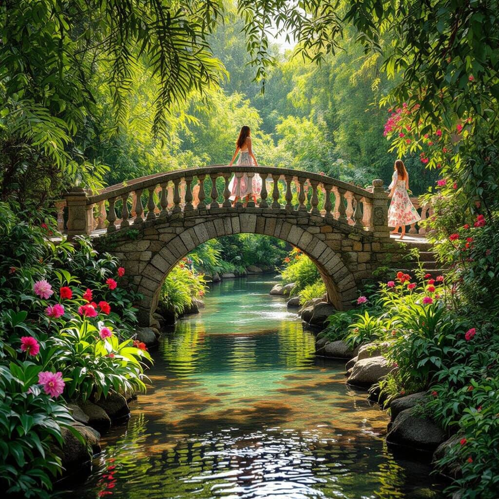 Botanical Garden Stone Bridge in Impressionistic Style