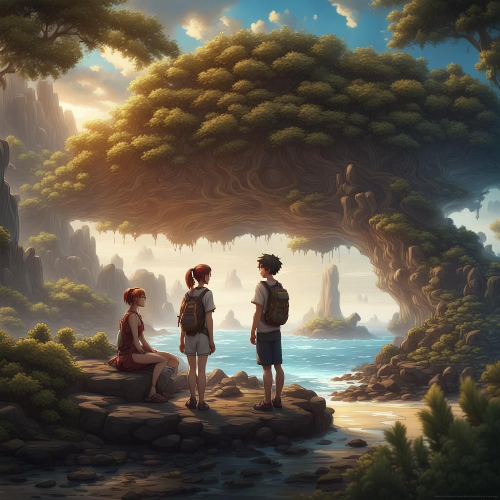 Anime Teens in Island Fantasy Concept Art