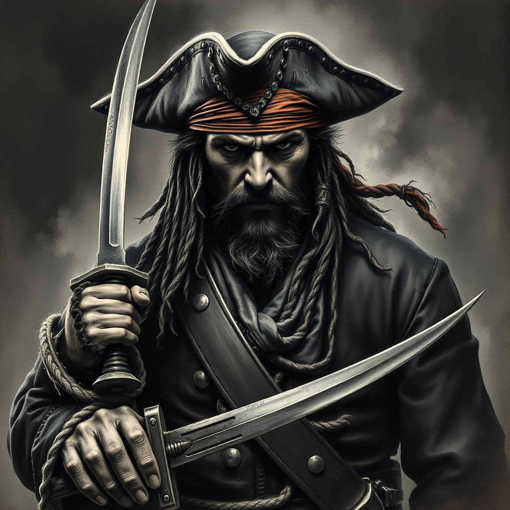 Swashbuckling Pirate in Hyperdetailed Charcoal Style