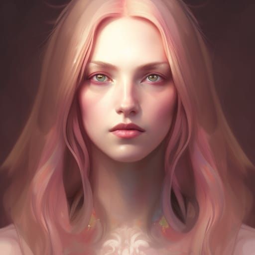 Elegant Pink-Haired Woman Portrait in Hyperdetailed Style