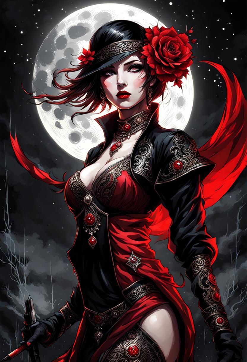 Beautiful Tatar Woman in 1920s Ink Painting Style