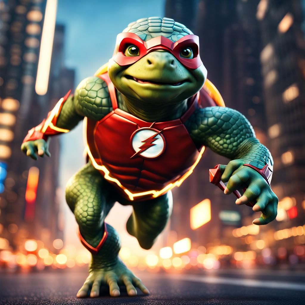 Turtle as The Flash in Cinematic Digital Art