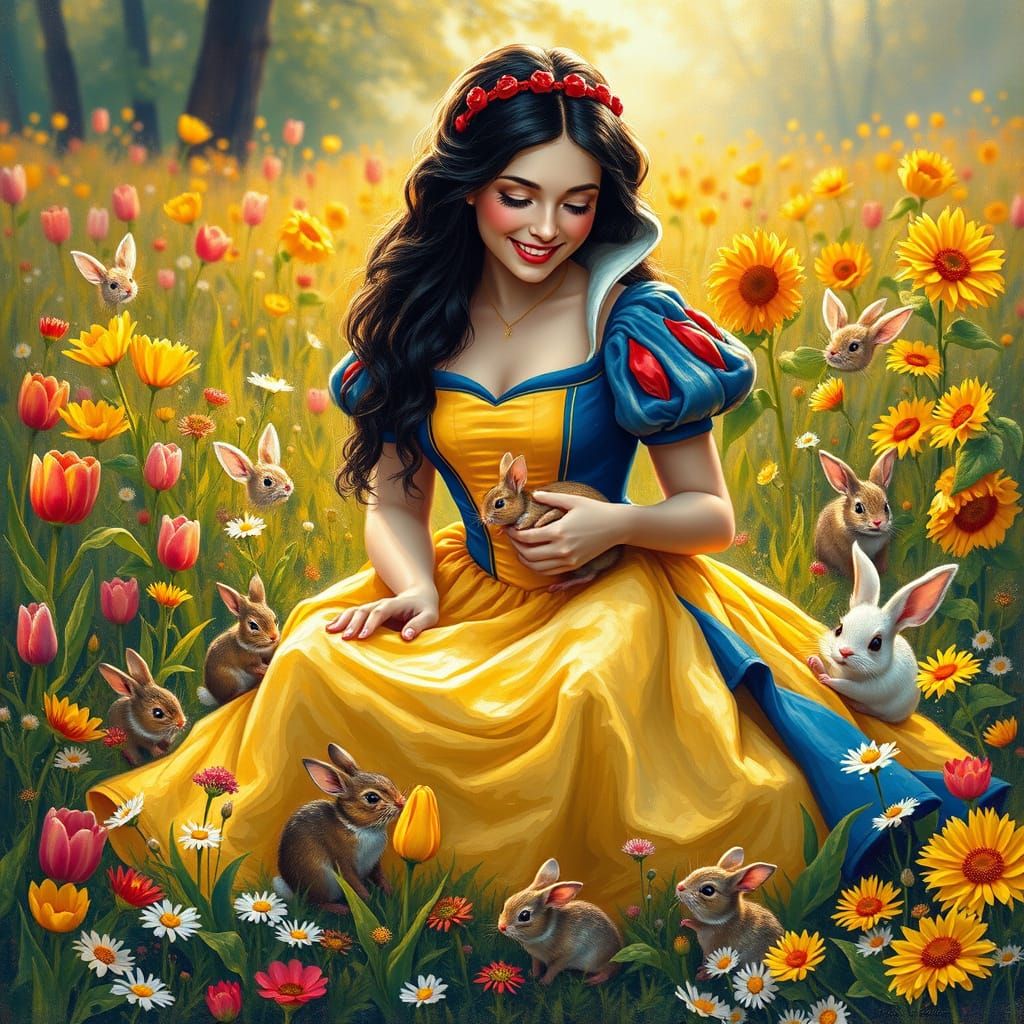 Renaissance Princess in Vibrant Floral Wonderland