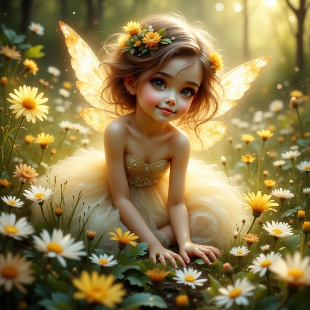 Whimsical Woodland Fairy Portrait in Dreamy Watercolor Style