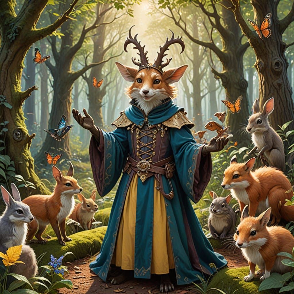 Whimsical Jester in Enchanted Forest