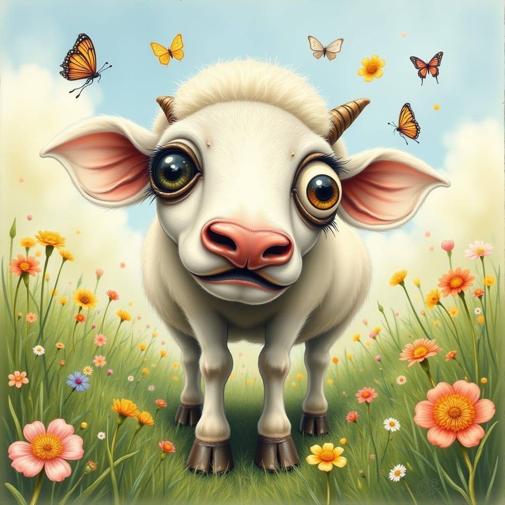 Anxious Lamb in Meadow Inspired by Beatrix Potter