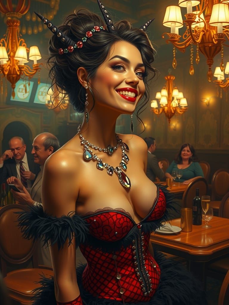 Burtonesque Performer in Art Deco Cafe