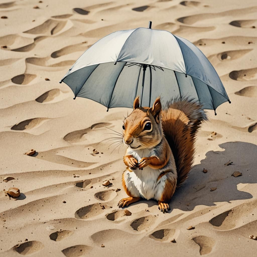 Cute Squirrel Sunbathing: Pixar-Style Watercolor Line Drawin...