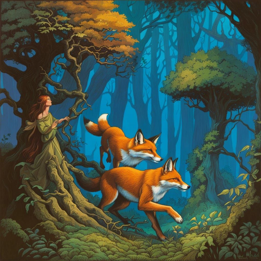 People Transforming into Foxes in a Fantasy Forest