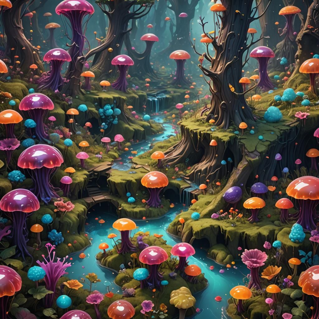 Fantastical Jelly Woodland in Detailed Matte Painting