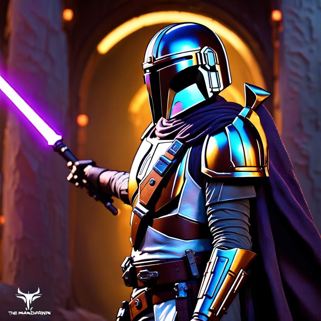 Mandalorian Knight with Dark Saber in Dark Fantasy Art