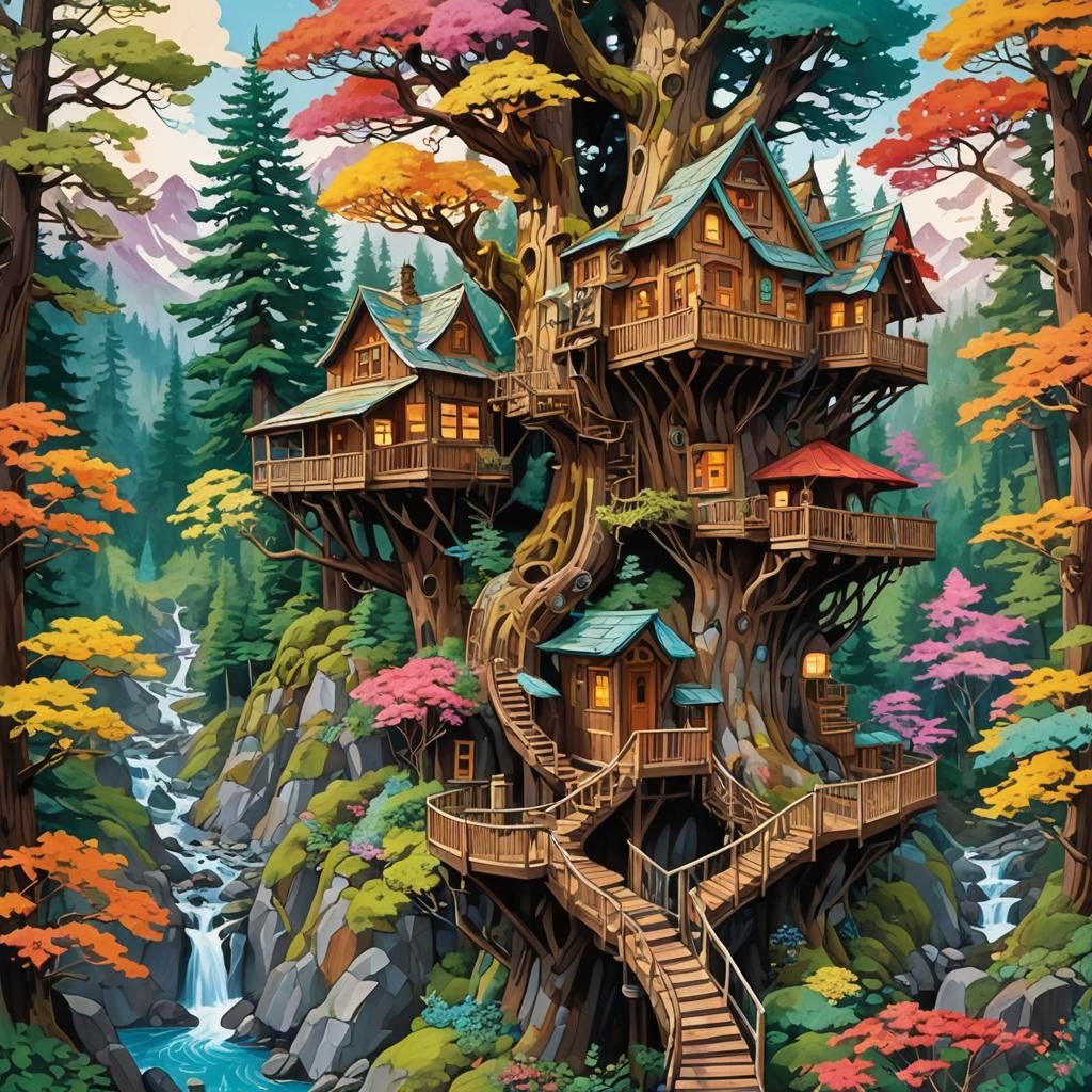 Pacific Northwest Treehouse: A Gouache Candyland