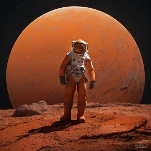Astronaut on Orange Planet as Oil Painting