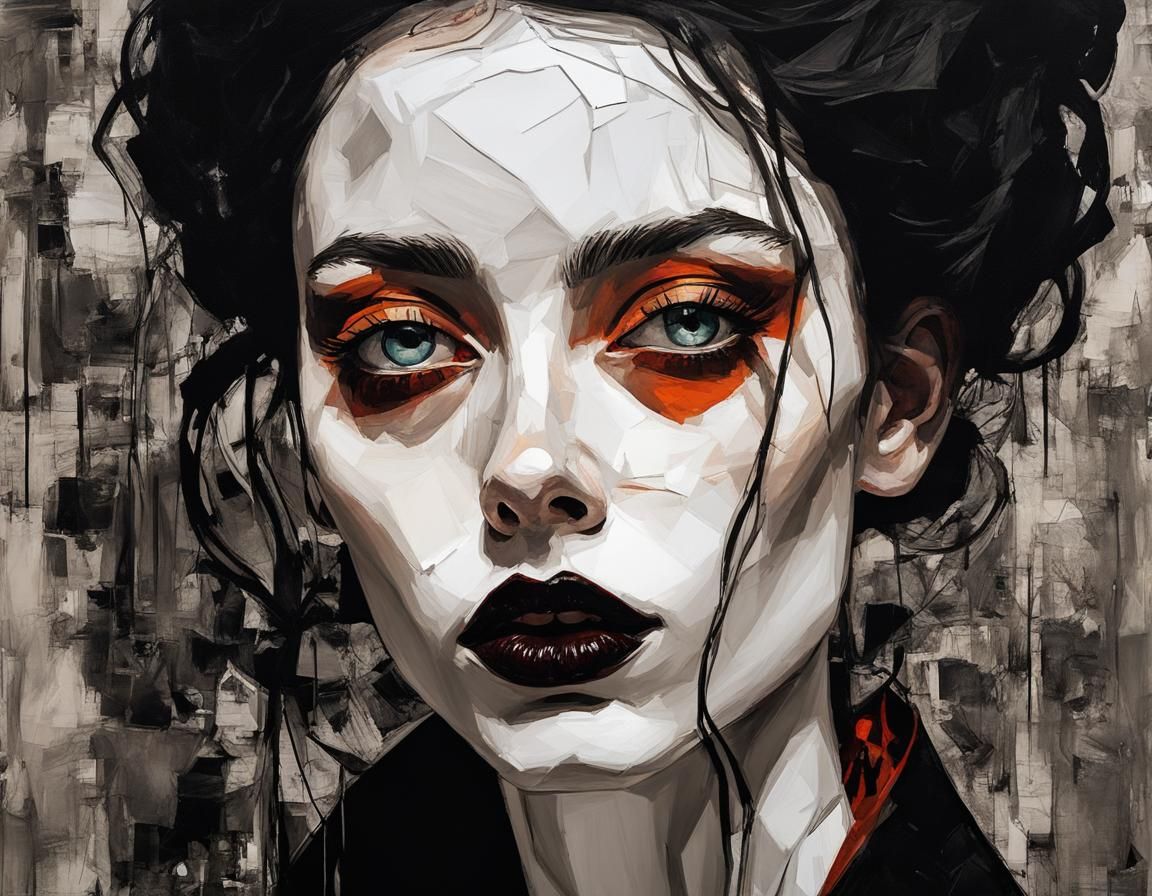 Elegant Goth Girl Portrait in Impasto Style