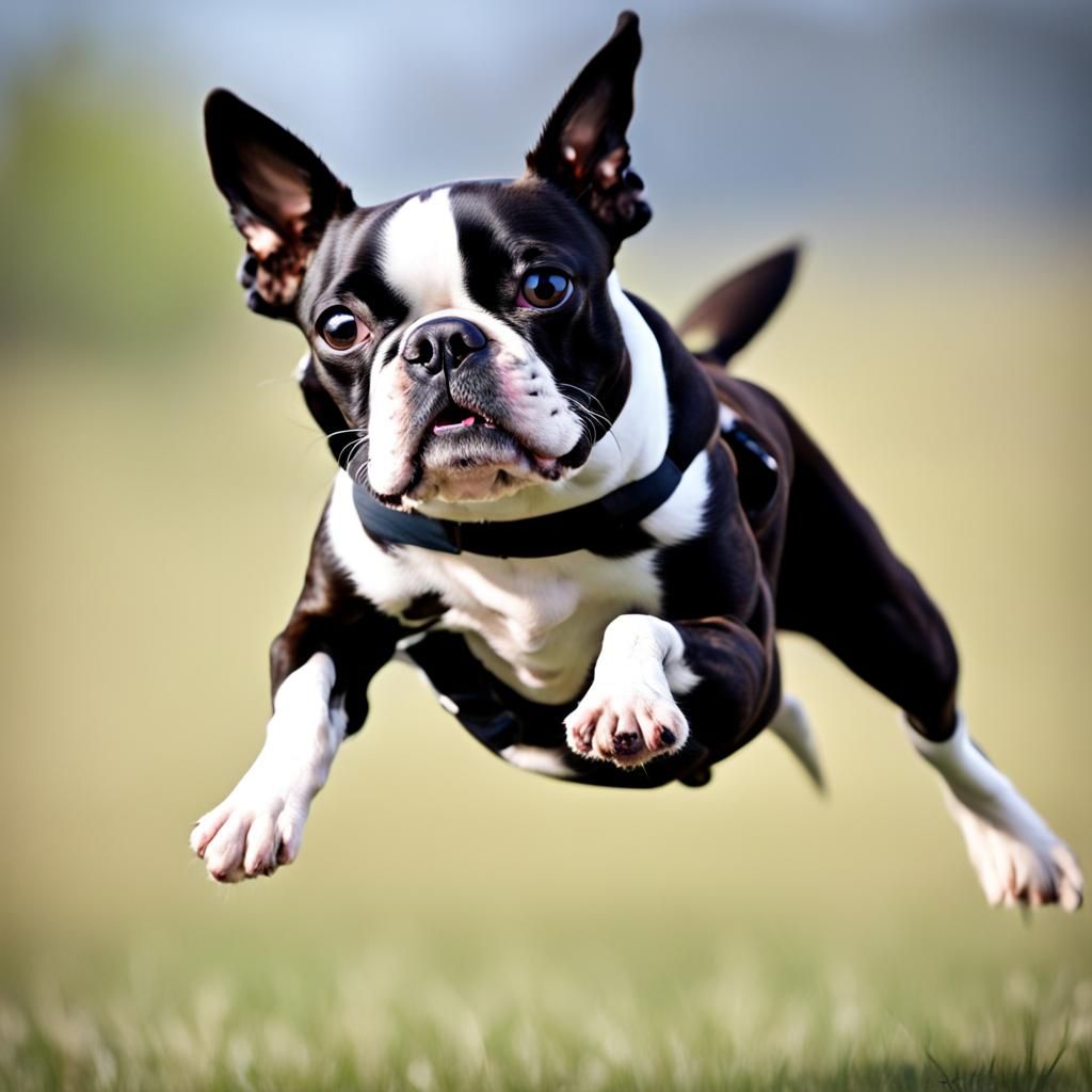 Flying Super Boston Terrier