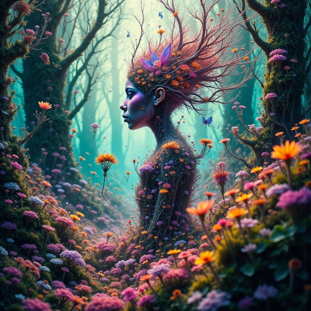 Mystical Forest with Whimsical Fae in Double Exposure