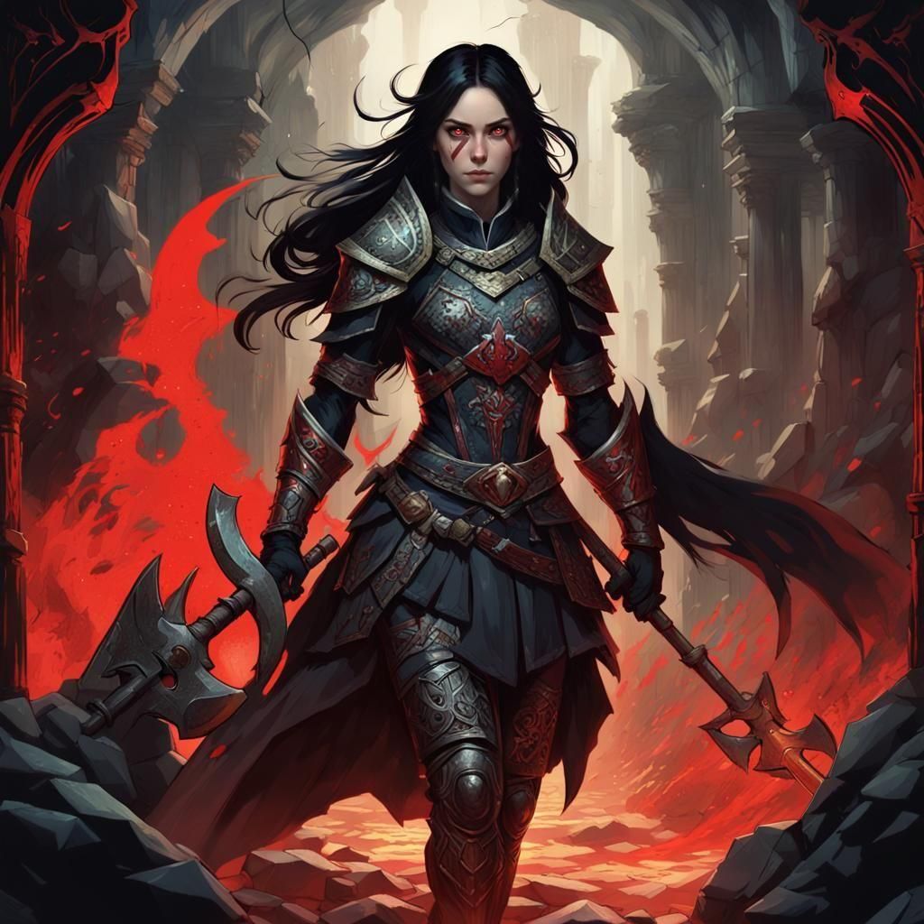 Fighter with Double Axe in Dark Fantasy Style