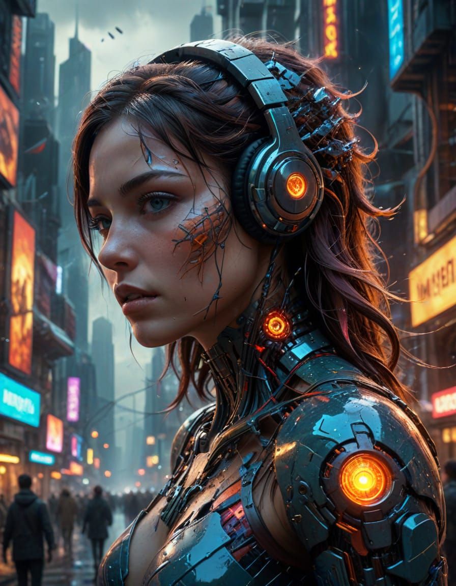 Cyberpunk Goddess in a Futuristic Metropolis