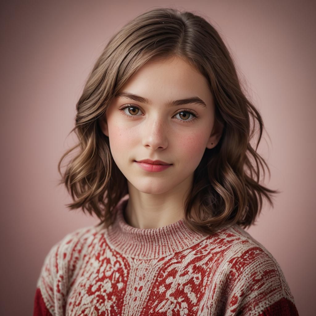 Portrait of a Girl with Red Jumper in Classic Style
