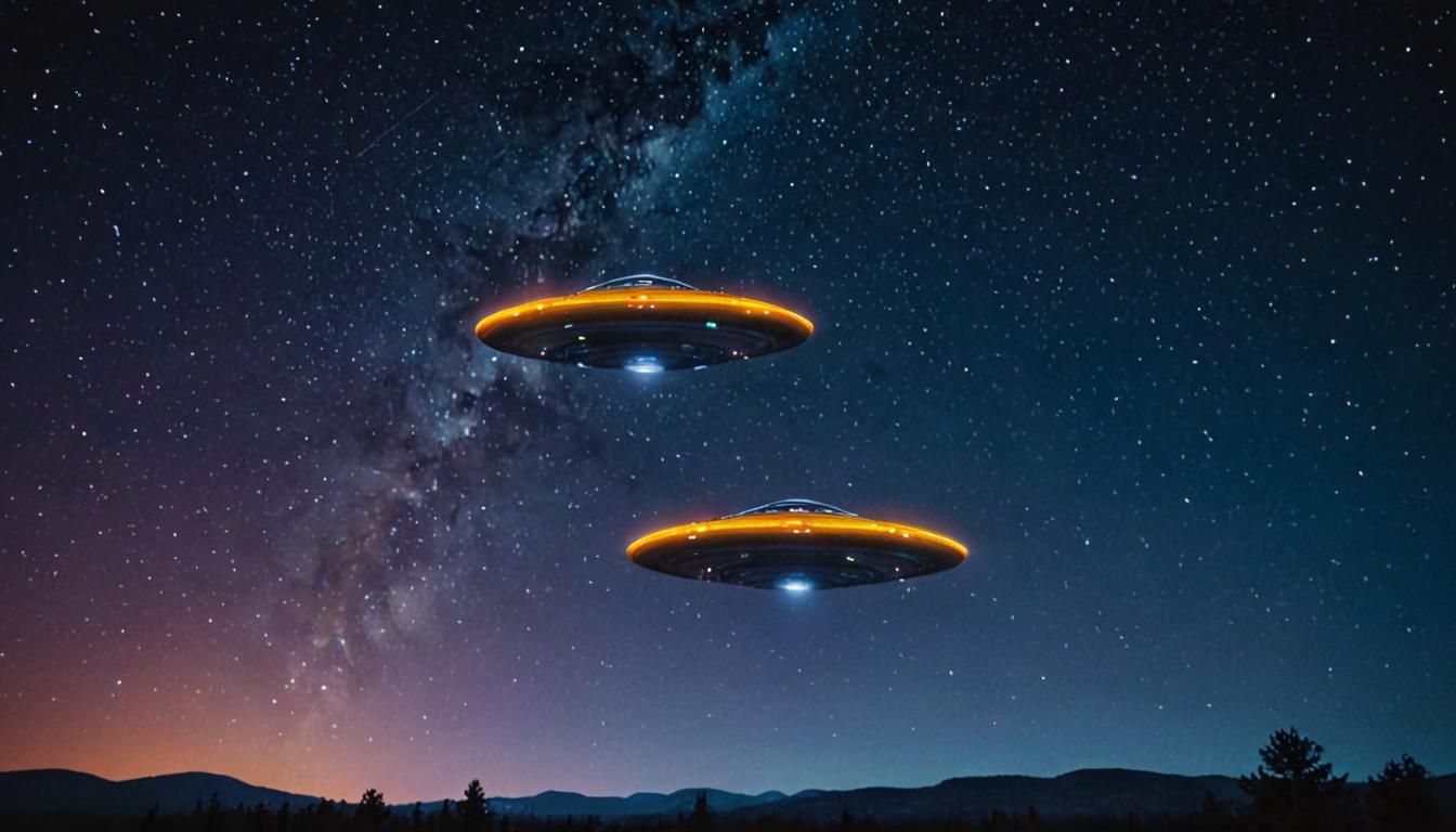 UFOs in Starry Night Sky: Cinematic Film Still
