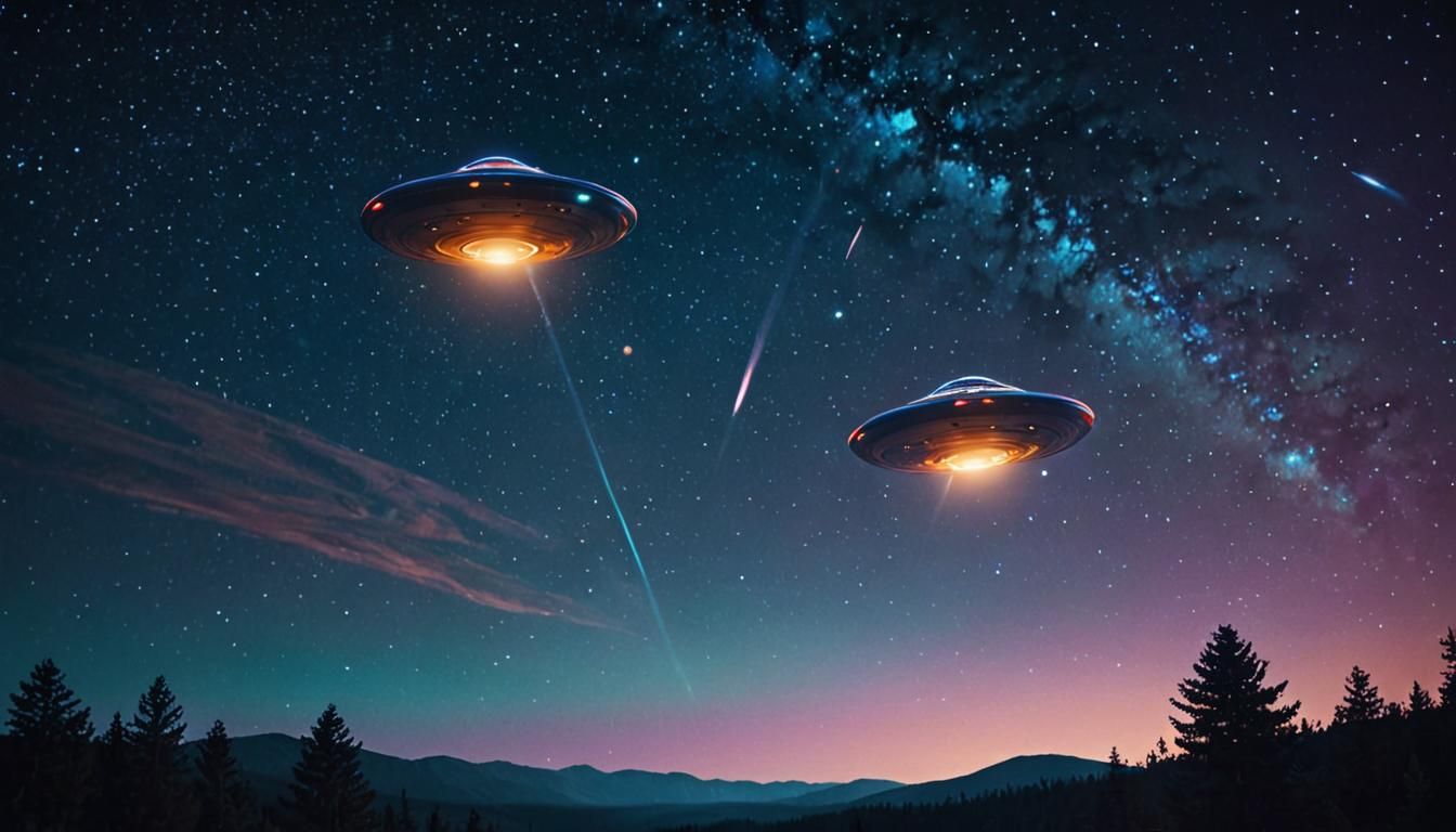 Two UFOs Soaring in a Starry Night Sky
