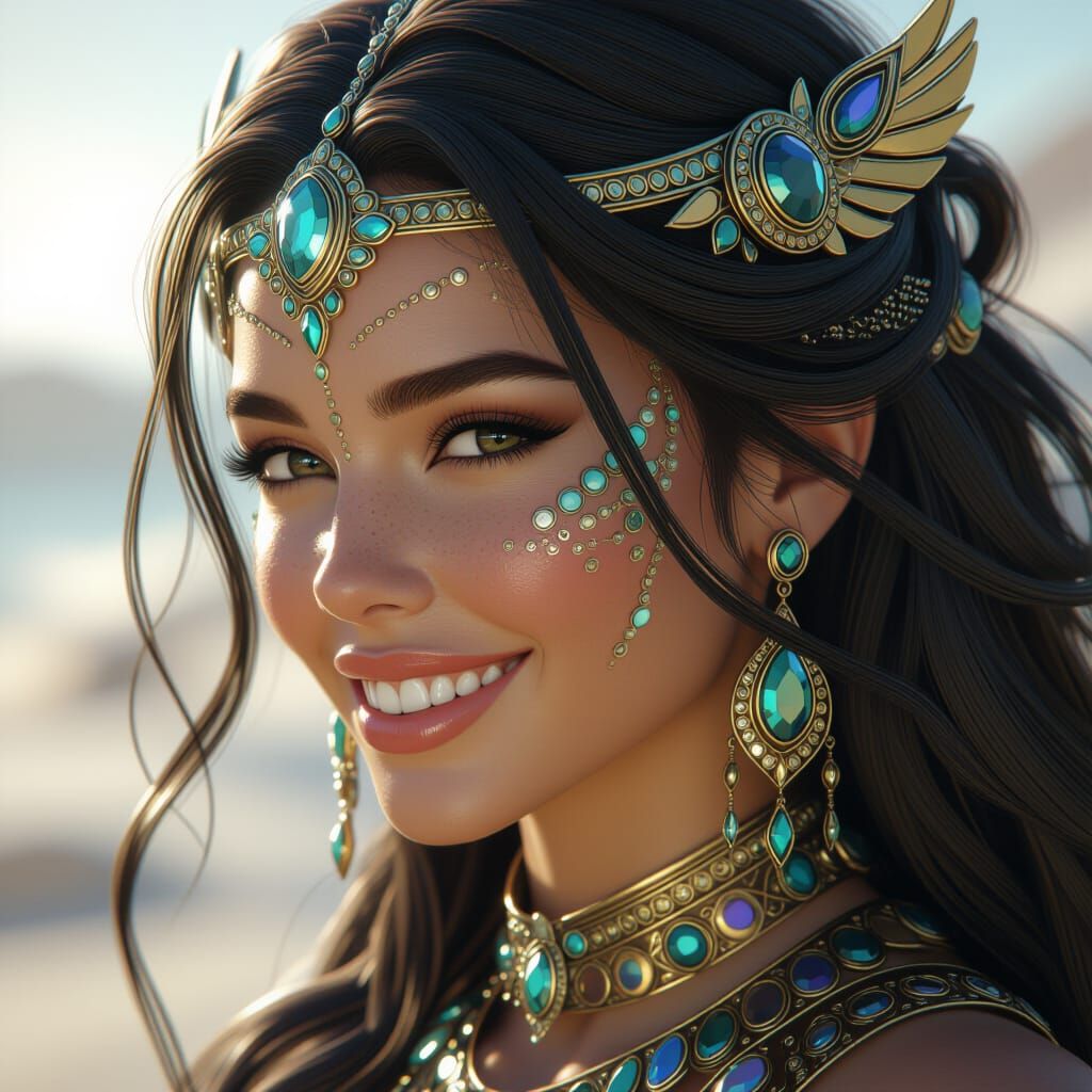 Brazilian Goddess with Titan Ornaments, Mystical Futuristic ...