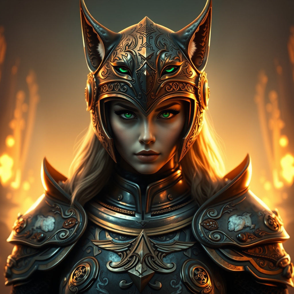 Female Knight in Lynx Helmet, Digital Matte Painting