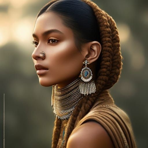Gorgeous Boho Woman with Navajo Jewelry