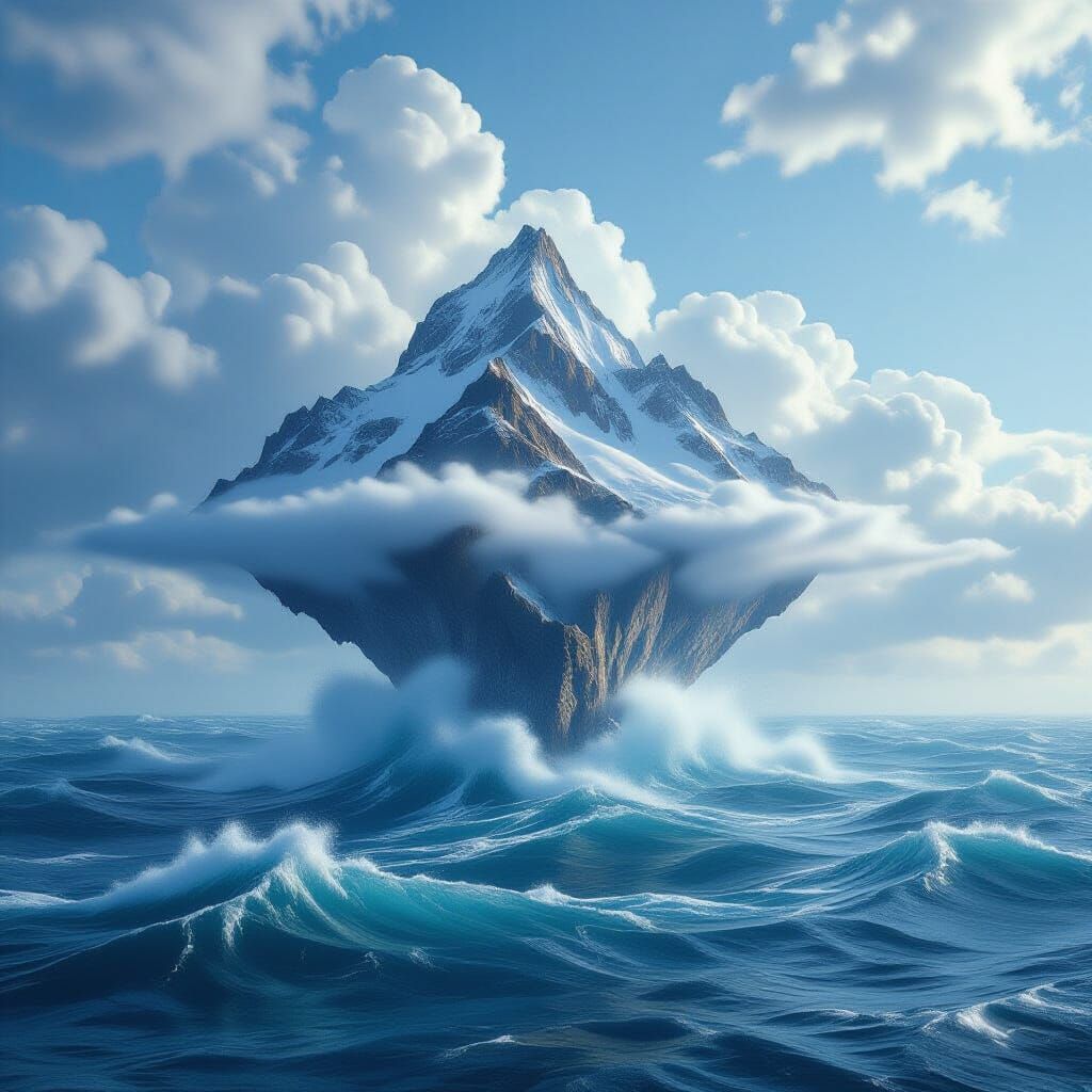 Mountains Floating Above Ocean in Surreal Style