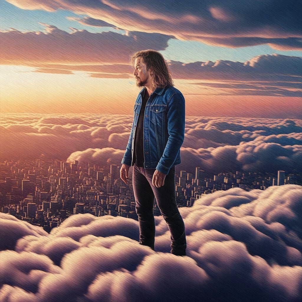 Nostalgic Metal Icon Transcends on Cloudy Horizon