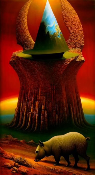 Surreal Tapir in Red Alien Landscape, Dali Style