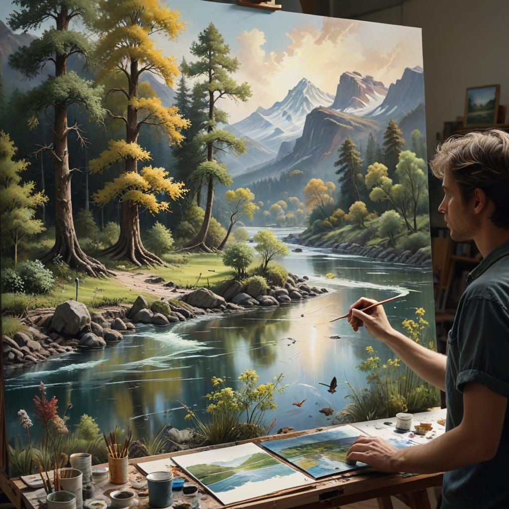 Artist Paints Living Landscape Emerging From Canvas