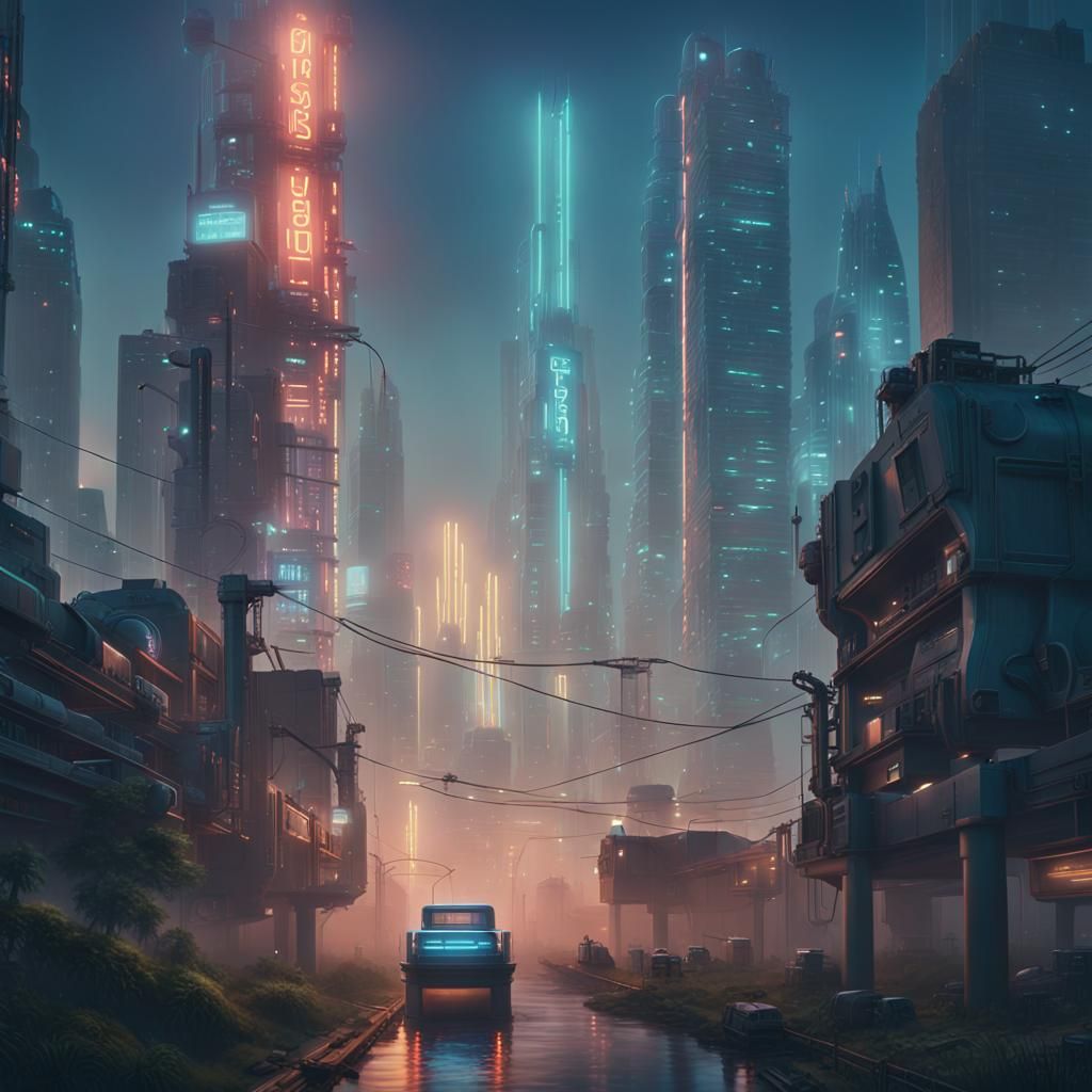 Futuristic Cityscape in Digital Matte Painting Style